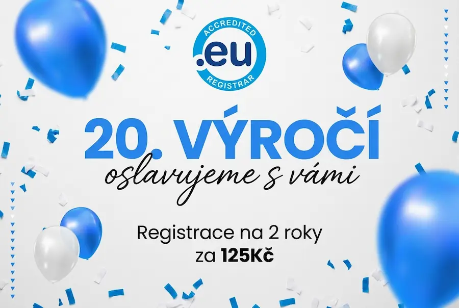 Logo Oslavte 20 let .eu se speciální výroční nabídkou!