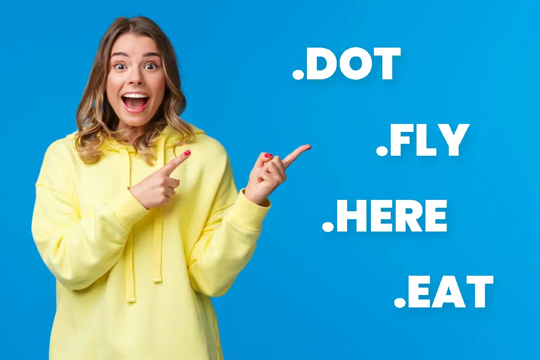 Logo 4 nové domény .DOT, .FLY, .HERE a .EAT v naší nabídce
